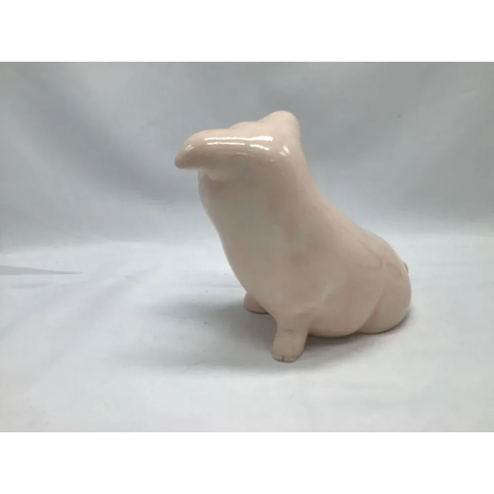 Smiling Happy Pink Pig Ceramic Porcelain Figurine 6 Inch Crazing Farmhouse